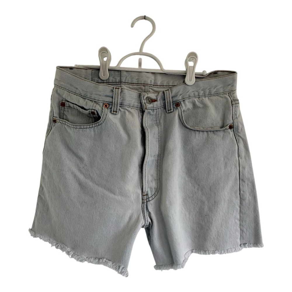 Levi’s 501 Light Wash Cutoff Denim Shorts | Distressed | 32” Waist - Picture 2 of 7